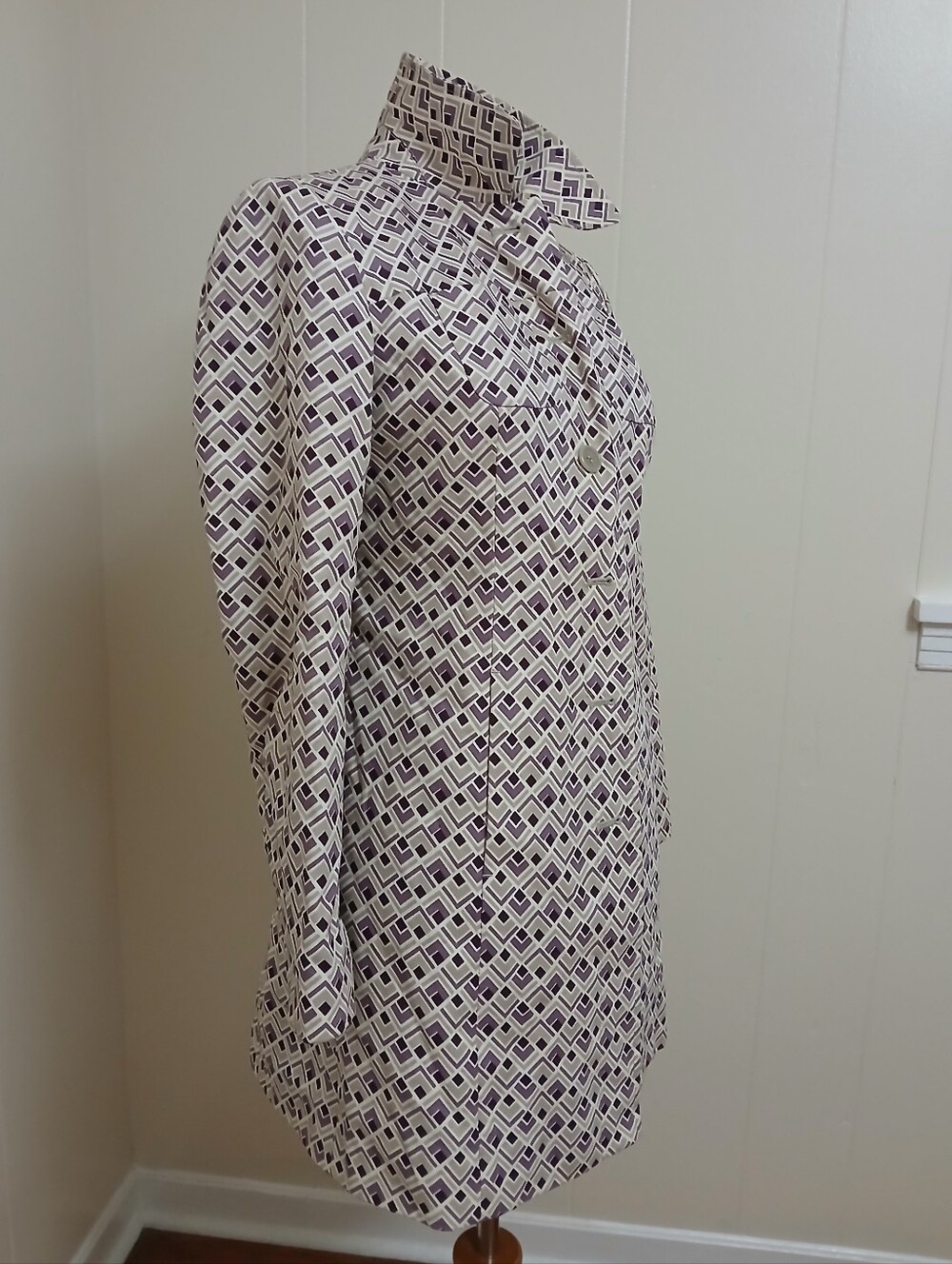 LOFT Patterned Purple & Cream Long Coat - Picture 4 of 9